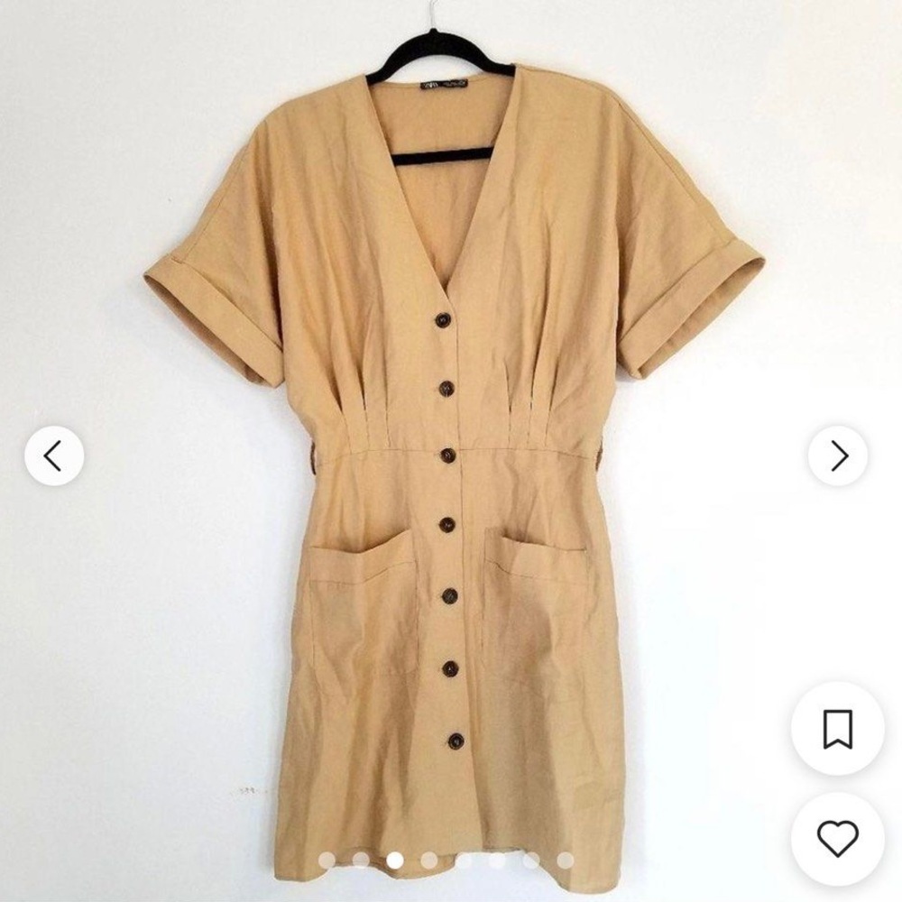 Zara Tan Buttoned V-Neck Sundress